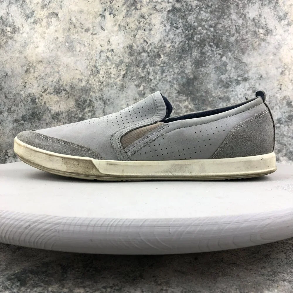 Ecco Men's Size 11-11.5 Cathum 2.0 Slip On Grey Leather Suede Loafers Shoes
